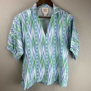 Emily Mcarthy Top Women XS Zig Zag‎ Green Poppy Top Preppy Classic College